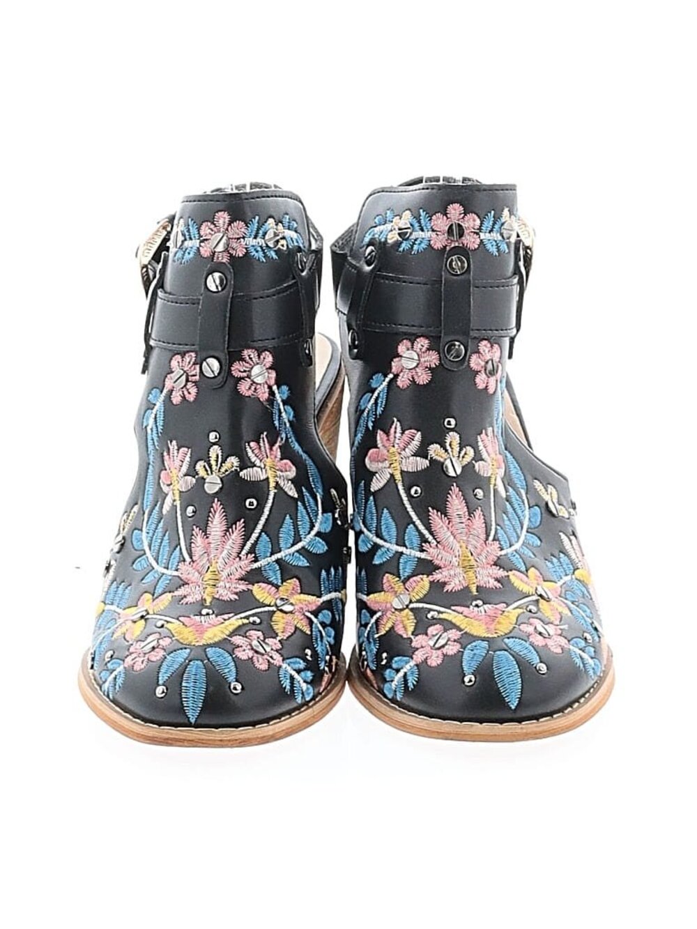 Cute floral embroidery heeled mules